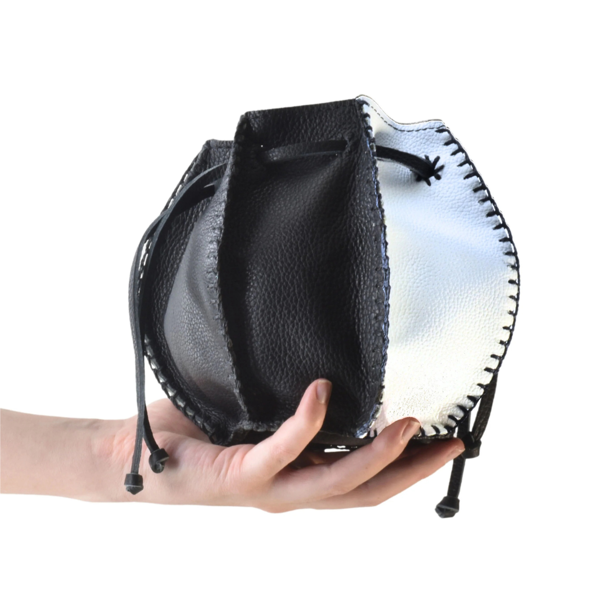 Carlos Falchi Bucket Pouch -Black/White Top Grain Leather