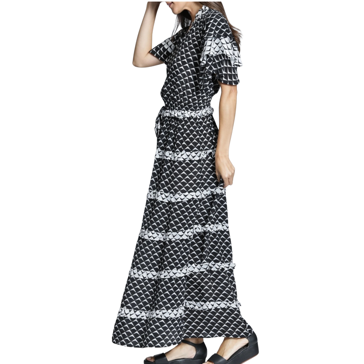 APNY Ruffle & Tiered Maxi Dress -Black/White