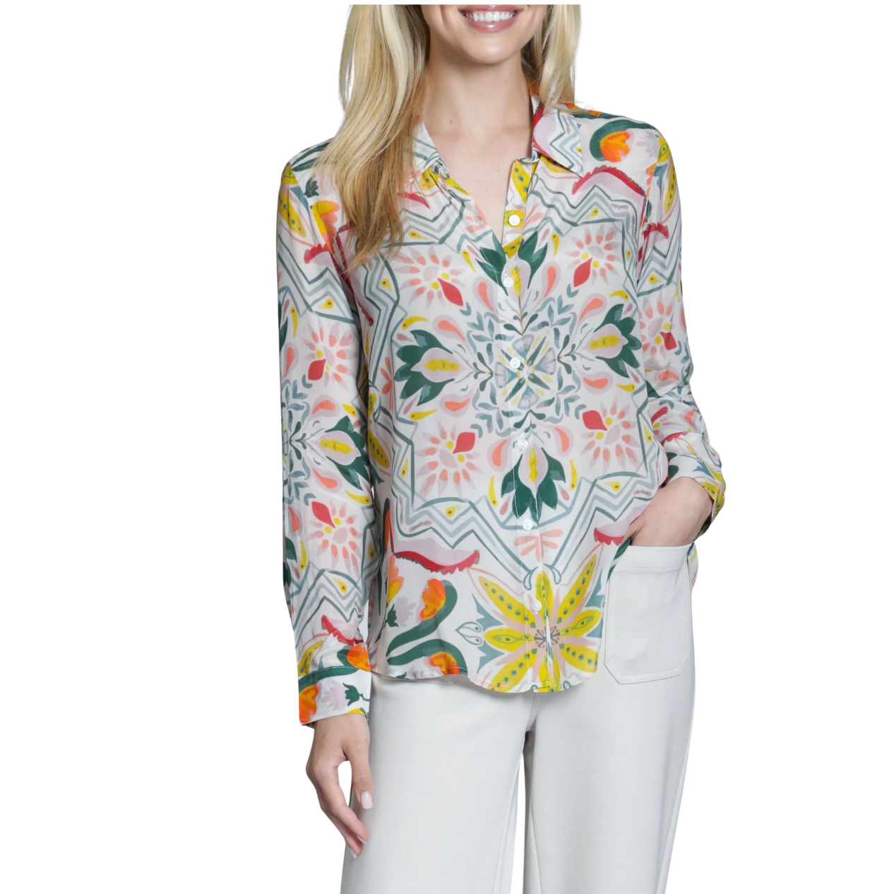 APNY Button-up With Roll-up Sleeve Shirt -Mediterranean Mosaic