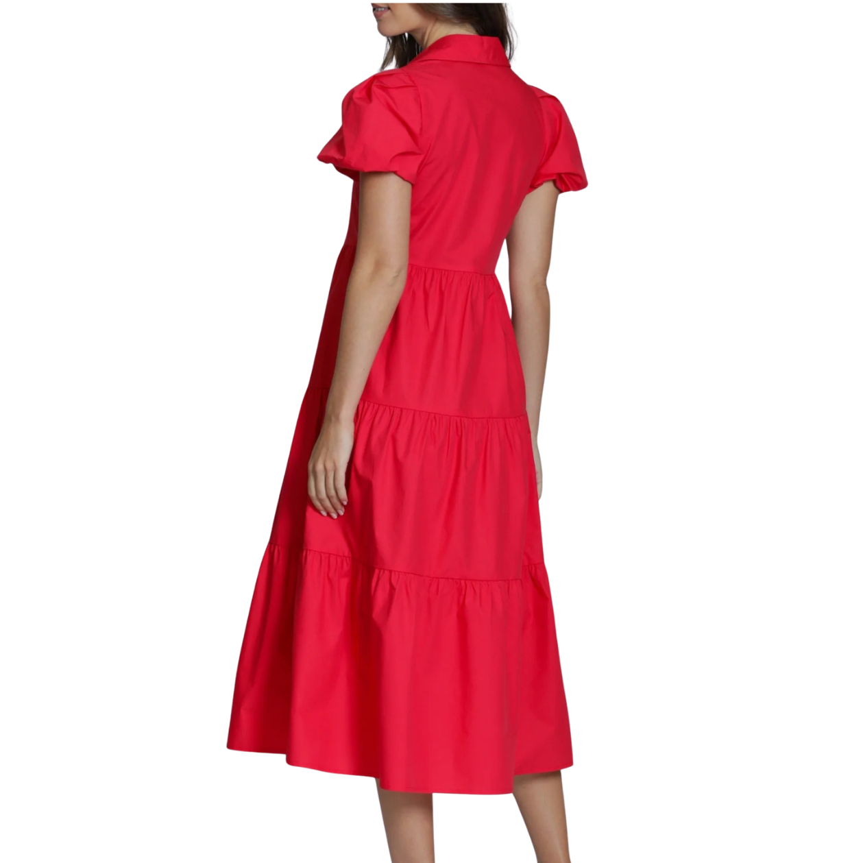 APNY Long Tiered Dress with Puff Sleeve -Red