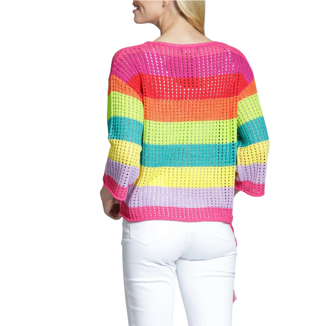 APNY Lattice Stripe Crewneck Sweater-Yellow/Pink Multi
