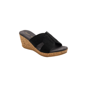 David Tate Vibe Wedge Slide Sandal -Black Rayon Fabric