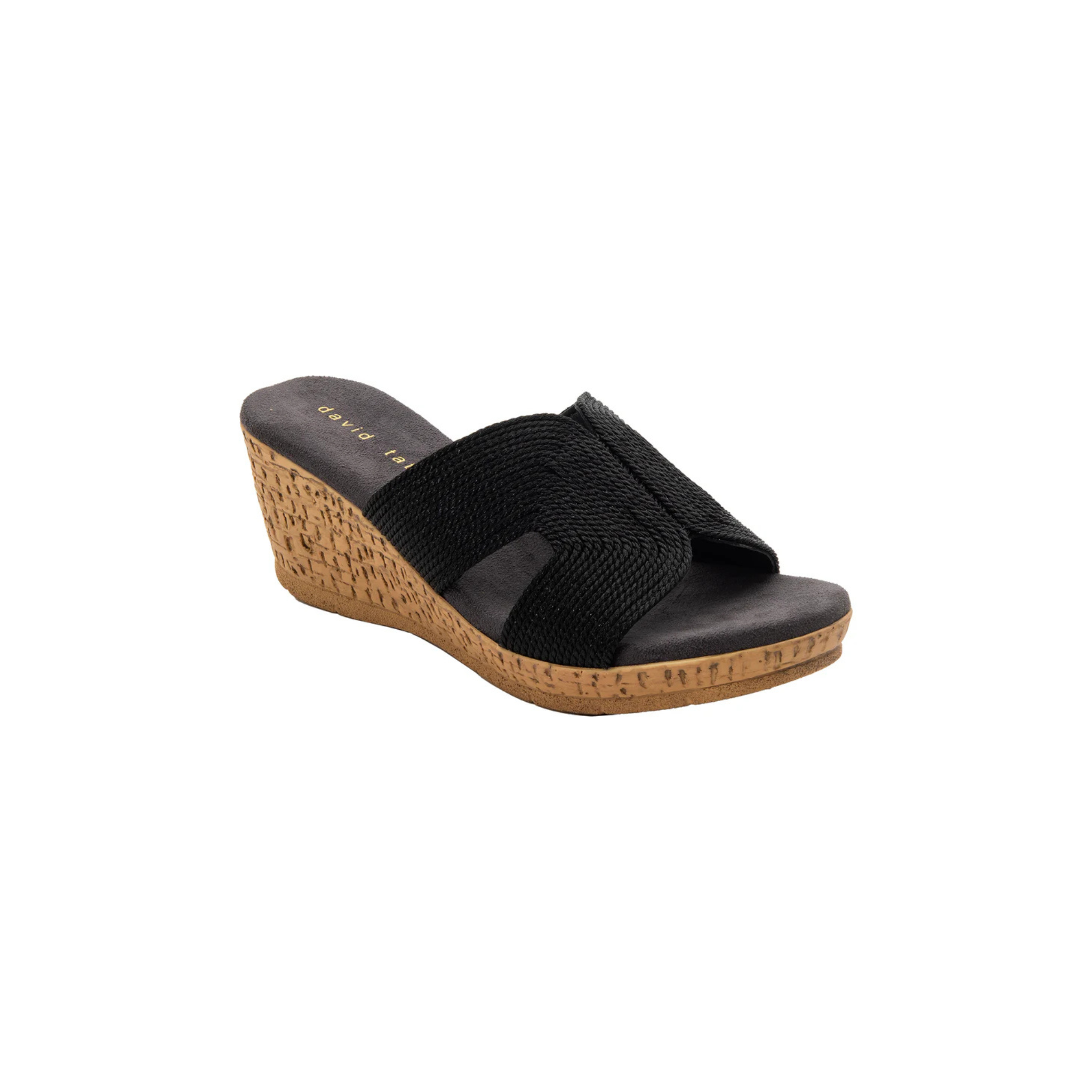 David Tate Vibe Wedge Slide Sandal -Black Rayon Fabric