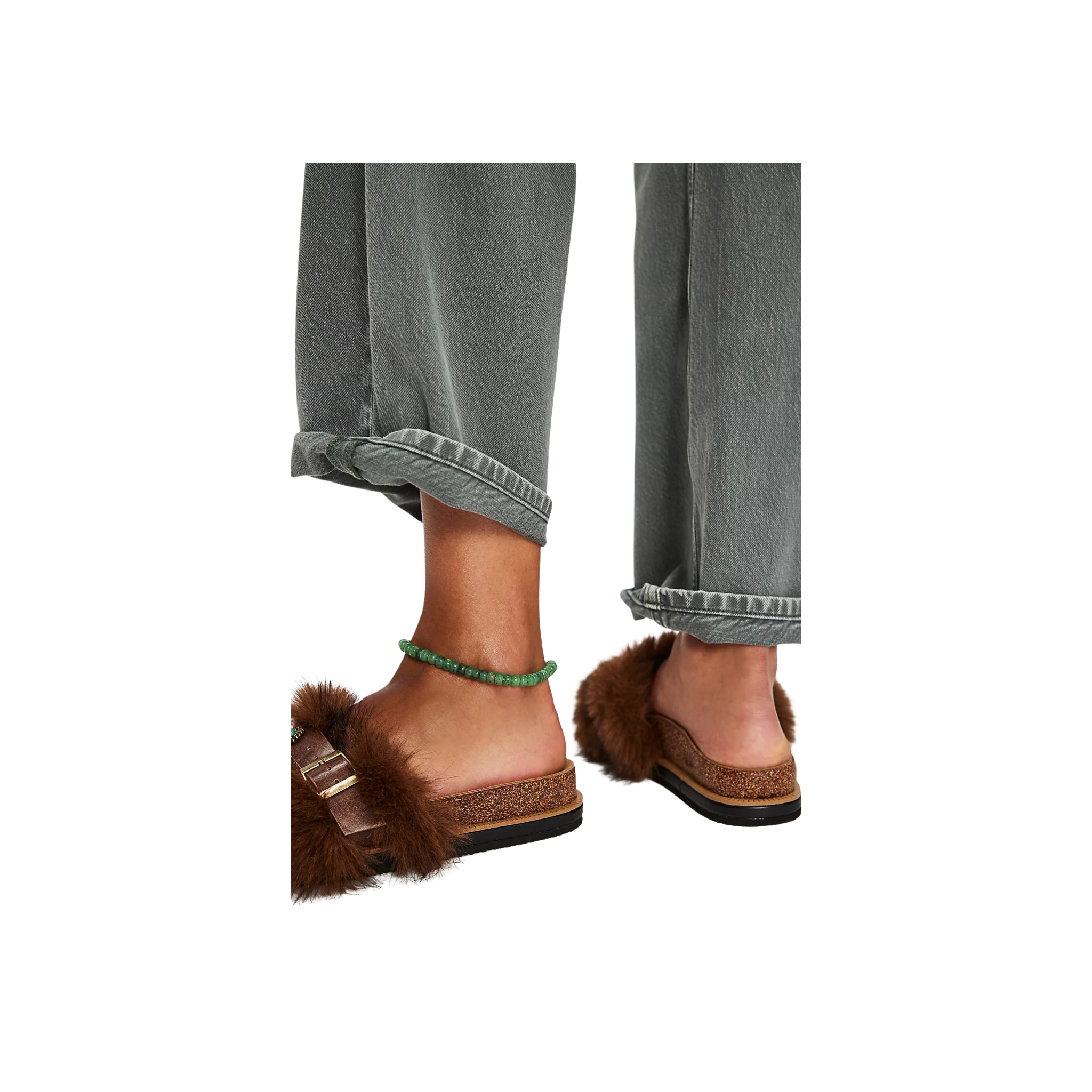 Free People Frankie Faux Fur Slide Sandals -Brown