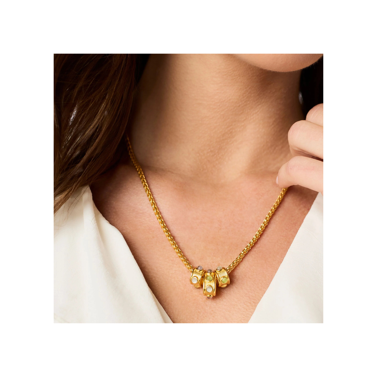 Julie Vos Cobblestone Loop Necklace-Gold/Multi Stone Cat's Eye