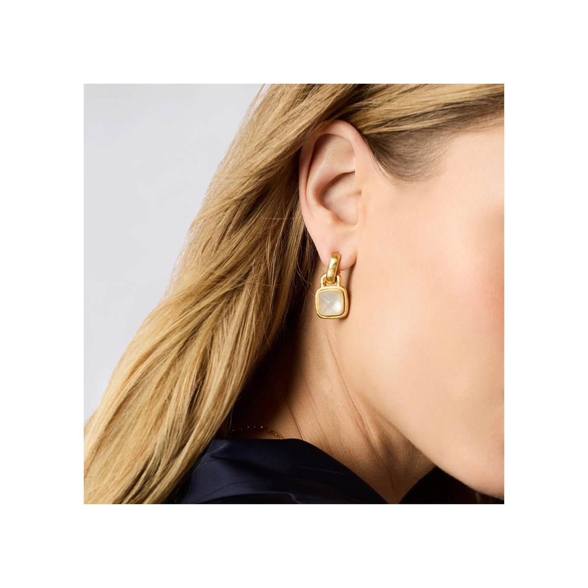 Julie Vos Sahara Hoop & Charm Earring-Gold/Iridescent Clear Crystal