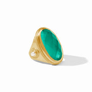 Julie Vos Cannes Statement Ring-Gold/Iridescent Emerald Green (size 8)