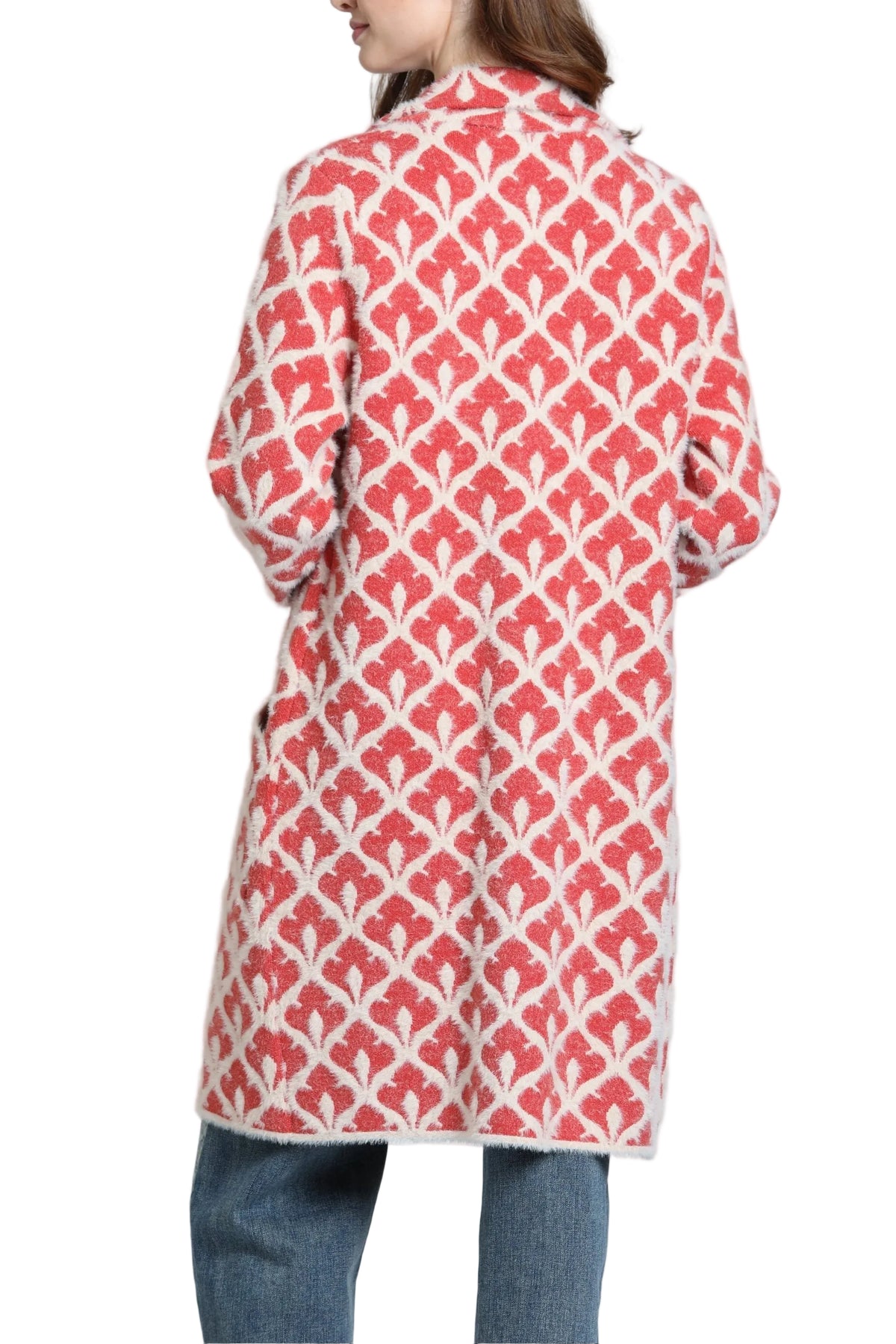 APNY Notched lapel Collar Cardi Coat-Terracotta and Cream