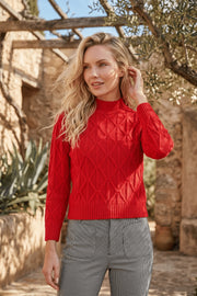 APNY Diamond Cable Eyelet Sweater-Red