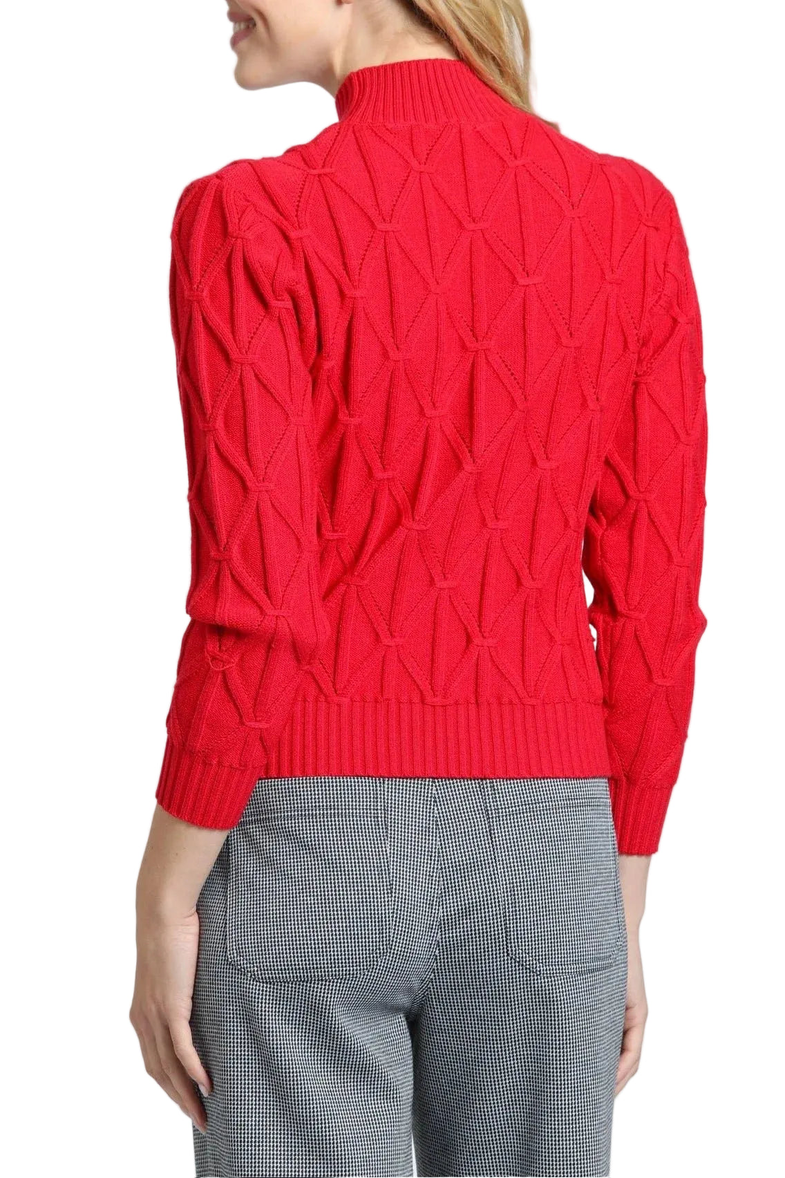 APNY Diamond Cable Eyelet Sweater-Red