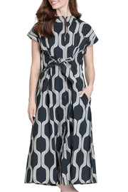 APNY Tie Front Dress-Jet & Silvered Bone