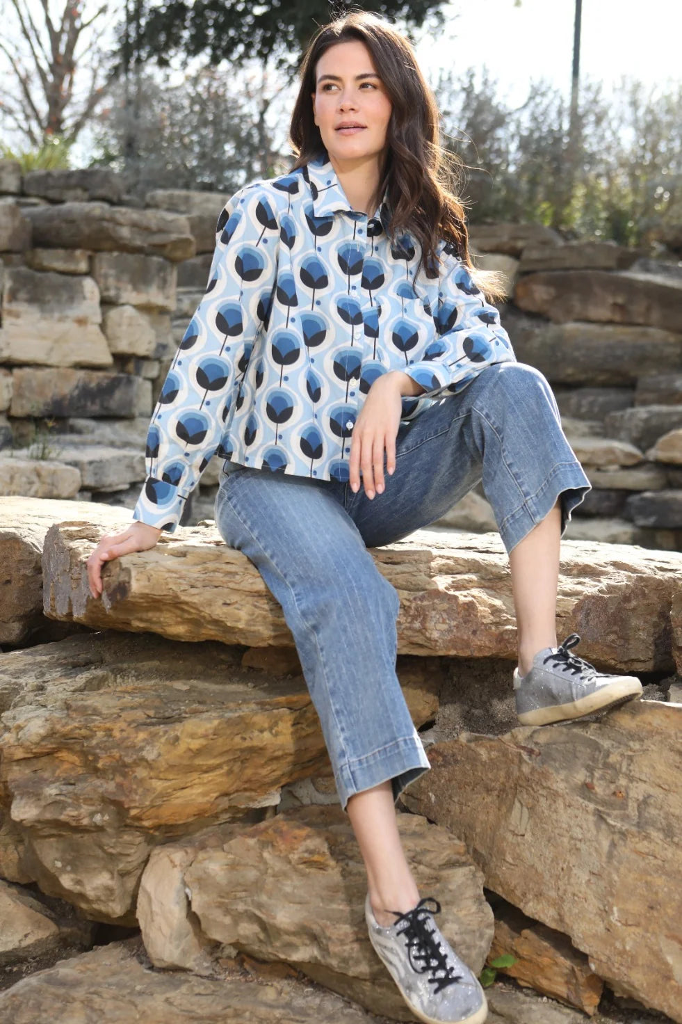 APNY Cropped Shirt with Single Pocket-Nordic Blue & Inc