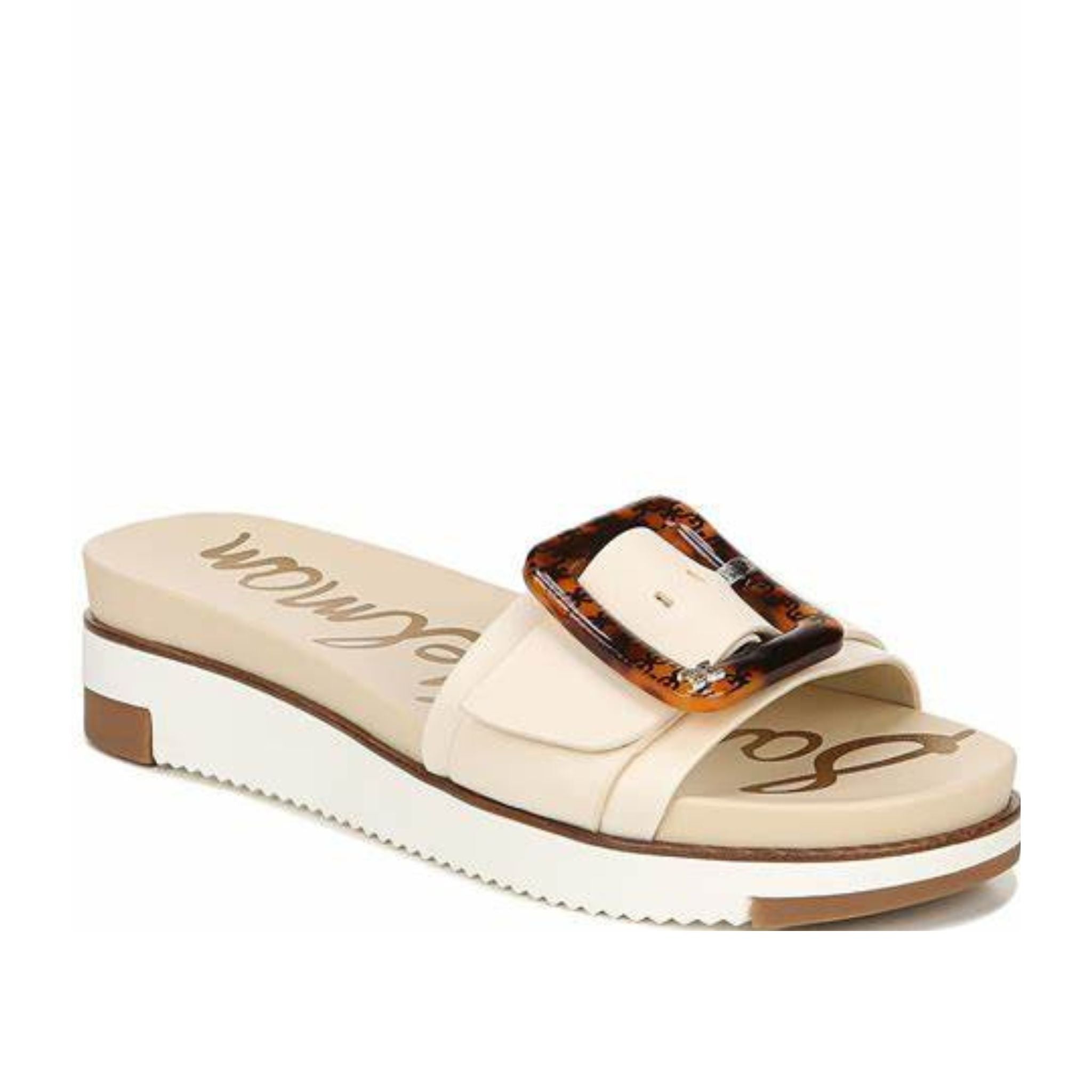 Ariane Leather Tortoise Buckle Detail Platform Slide Sandal