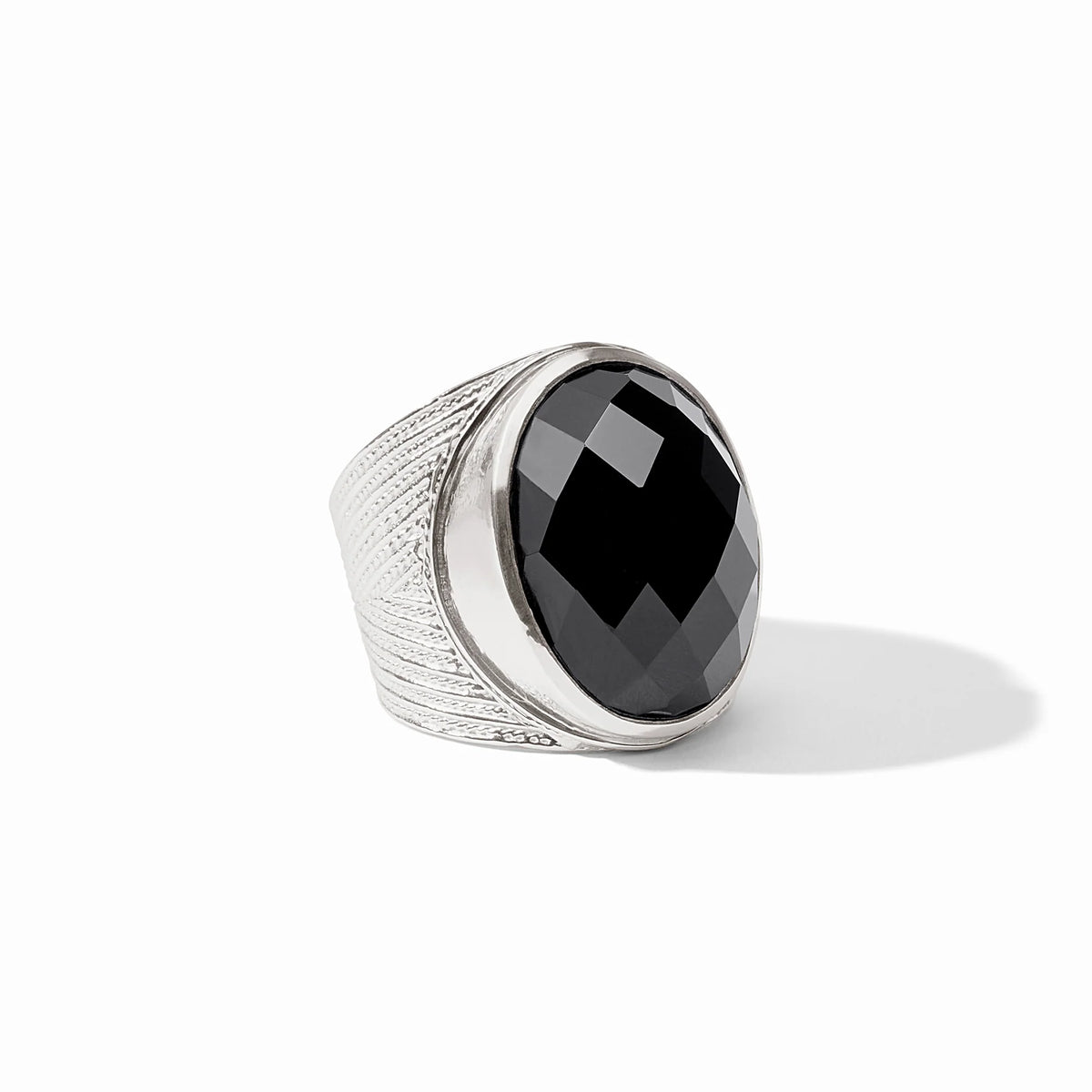 Julie Vos Verona Statement Ring-Silver/Obsidian Black (size 8)