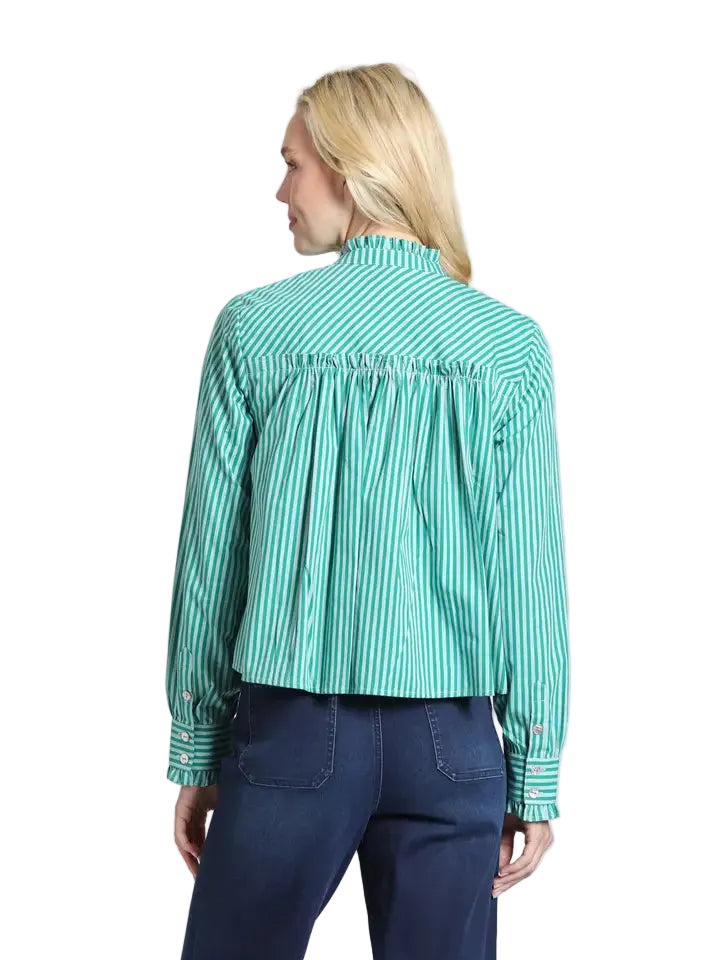 APNY Cropped Shirt with Ruffle Detail-Emerald Isle