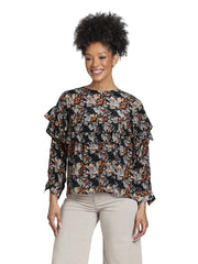 APNY Ruffled Peasant Blouse-Midnight Marigold