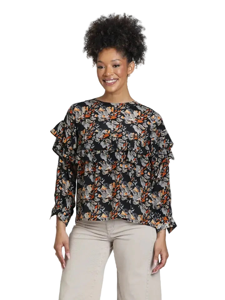 APNY Ruffled Peasant Blouse-Midnight Marigold
