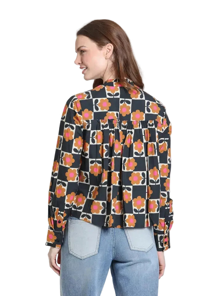 APNY Cropped Shirt with Ruffle Details -Hot Cocoa Bloom