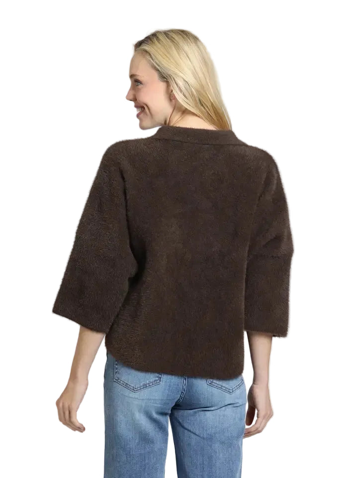 APNY Fuzzy Yarn Pocket Polo-Chocolate Brown