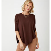 Charlie Paige Asymmetrical Crew Sweater-Dark Brown