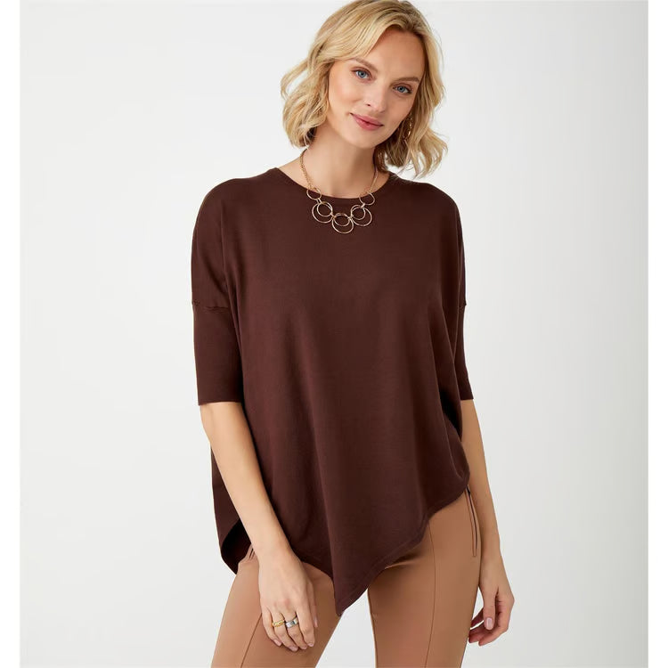 Charlie Paige Asymmetrical Crew Sweater-Dark Brown