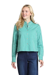 APNY Cropped Shirt with Ruffle Detail-Emerald Isle