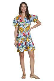 APNY Flounce Puff Sleeve Shirt Dress -Blue Multi
