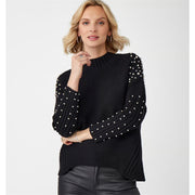 Charlie Paige Knit Pearl Sweater-Black