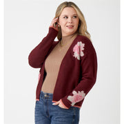Charlie Paige Knit Jacquard Cardigan-Wine