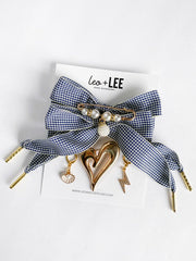 Leo + Lee Navy Houndstooth Lace & Charm Set (Pearl Clip/Heart Pin/Lightning Clip)