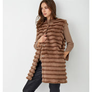 Charlie Paige Faux Fur Open Vest-Brown