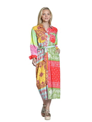 APNY Long Tiered Dress with Elbow Sleeves -Apple Green Multi