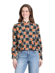 APNY Cropped Shirt with Ruffle Details -Hot Cocoa Bloom