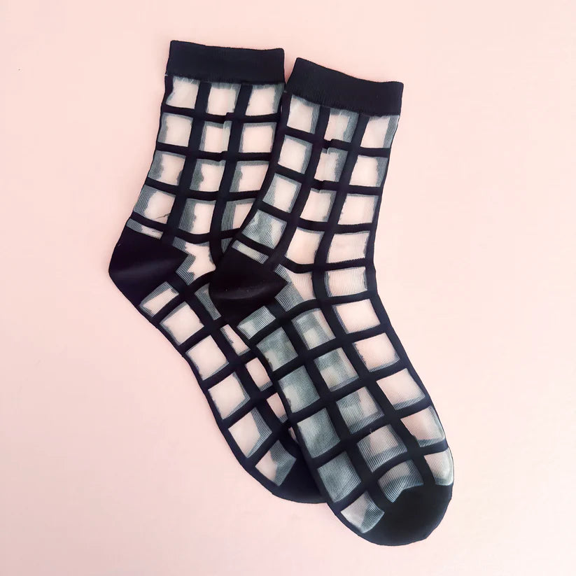 Leo + Lee Glass Socks -Window Pane Sheer/Black