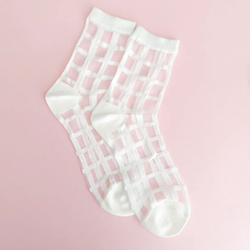 Leo + Lee Glass Socks-Window Pane Sheer/White