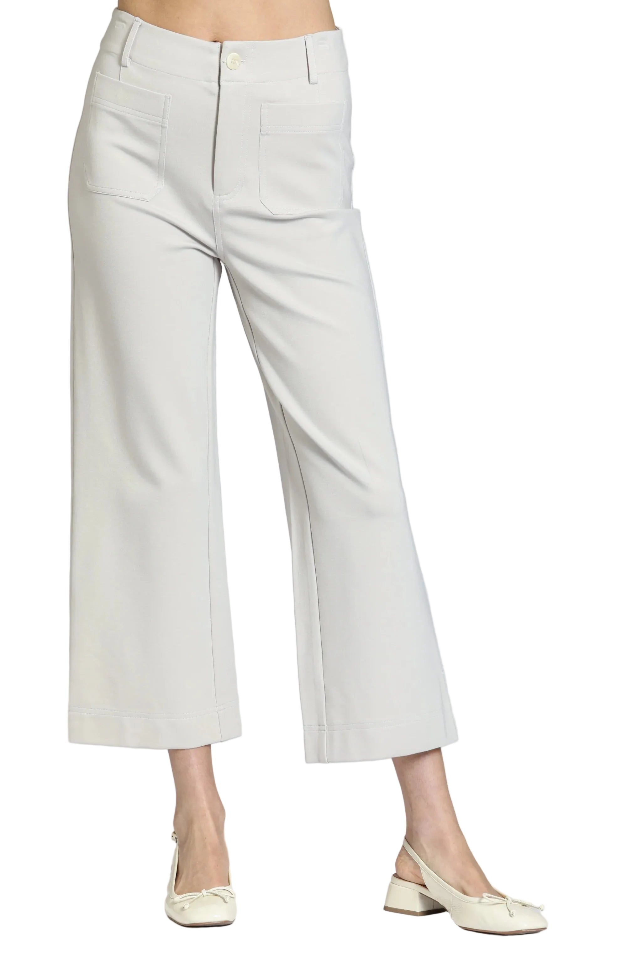 APNY Ponte Cropped Wide Leg Pant w/ Patch Pocket -Champagne
