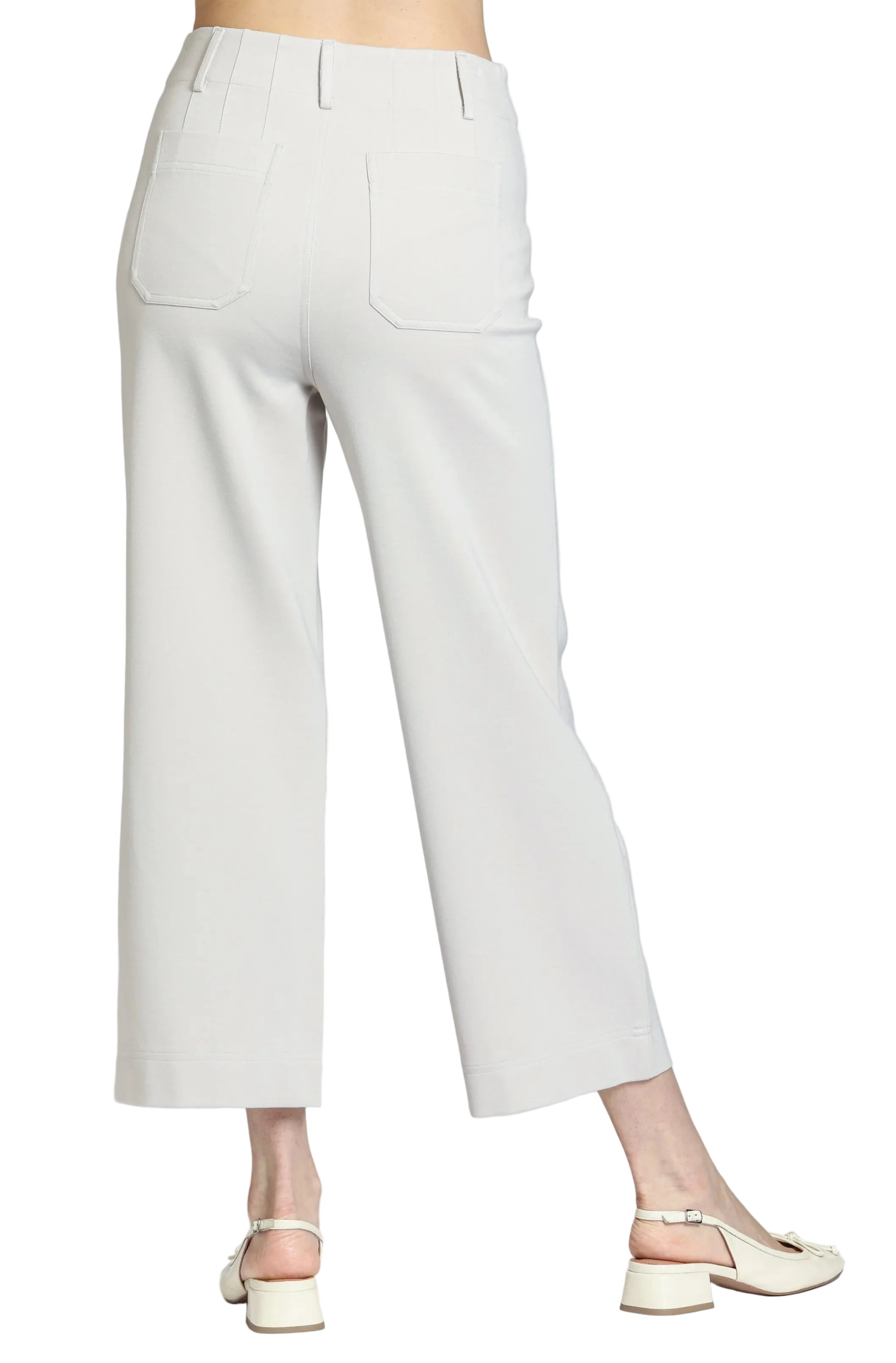 APNY Ponte Cropped Wide Leg Pant w/ Patch Pocket -Champagne