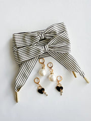 Leo + Lee Heritage Striped Bow Lace Charm Set- Black/Cream