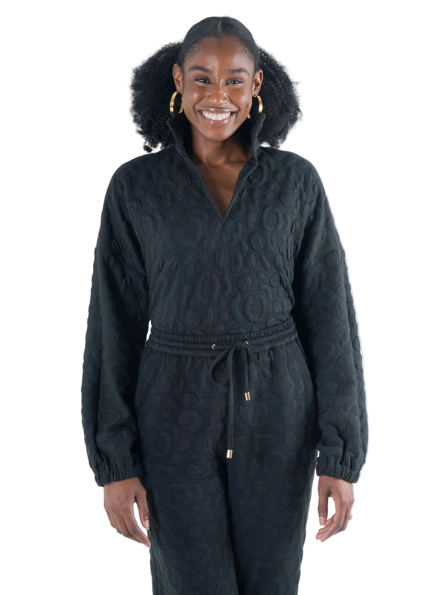 Emily McCarthy Long Sleeve Poppy Pop-Over -Jet Black Cheetah