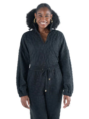 Emily McCarthy Long Sleeve Poppy Pop-Over -Jet Black Cheetah
