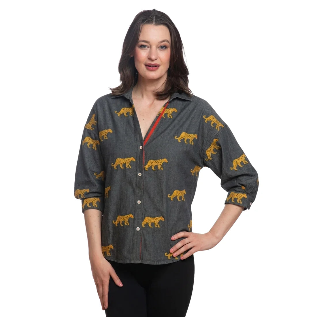 Dizzy Lizzie Milano Top -Black w/ Embroidered Cheetahs