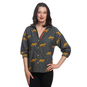Dizzy Lizzie Milano Top -Black w/ Embroidered Cheetahs