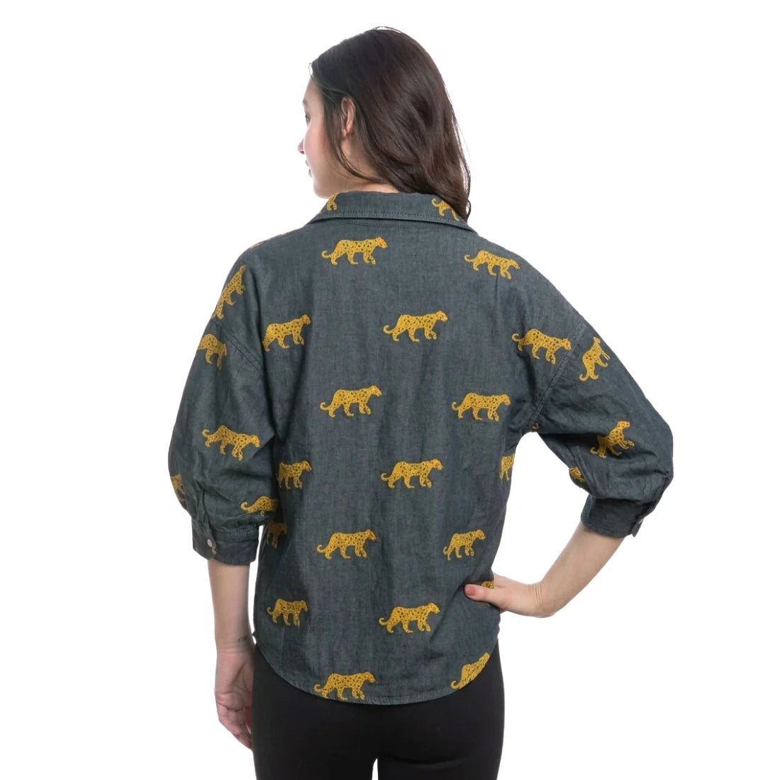 Dizzy Lizzie Milano Top -Black w/ Embroidered Cheetahs