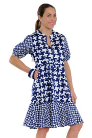 Lior Paris Monica Short Sleeve Dress - Navy/White Houndstooth