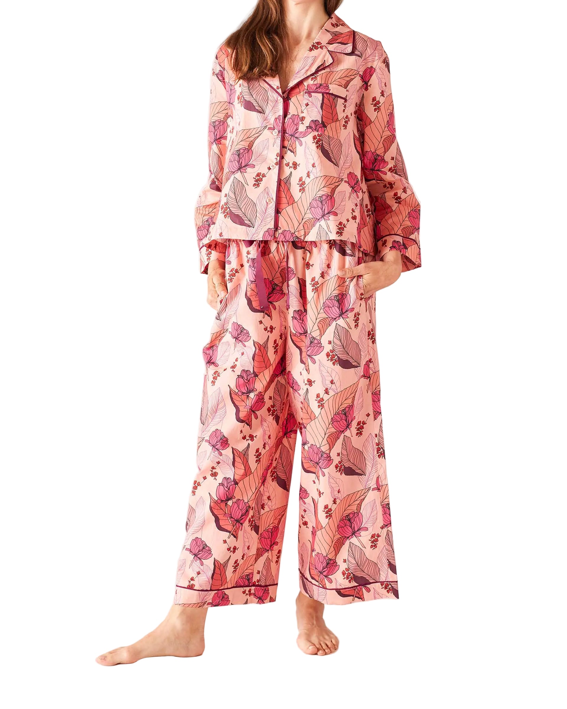 Mer-Sea Over the Cotton Moon Pajama Set -Rosewood