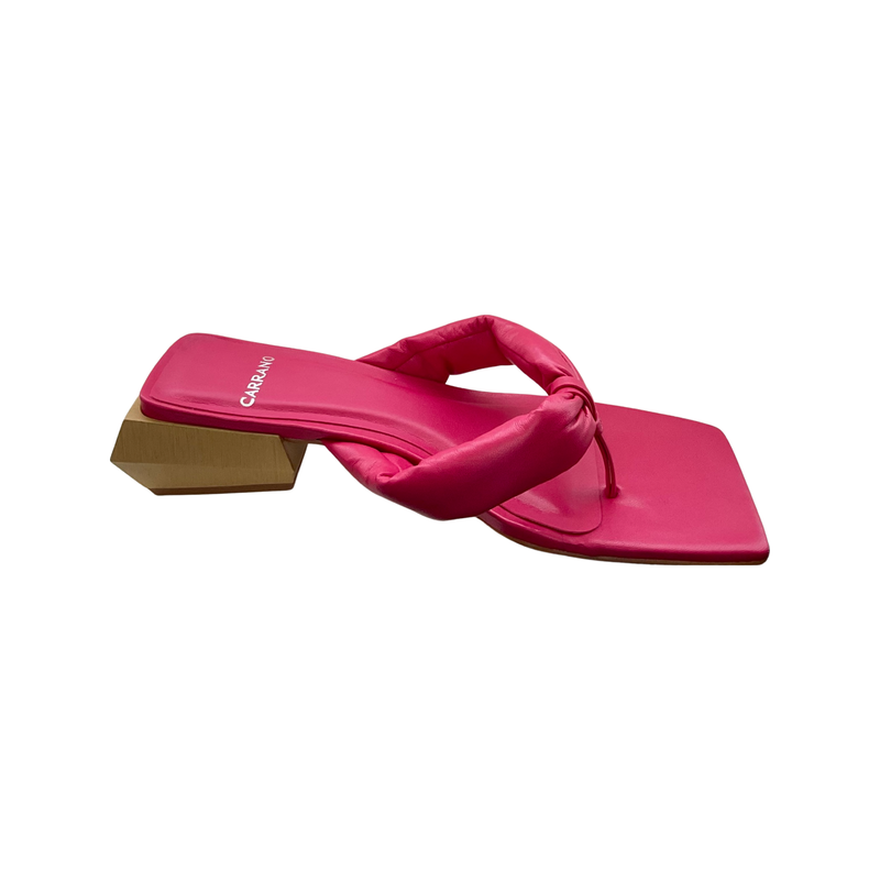 Leather Lipstick Sandal with Wooden Heel