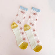 Leo + Lee Sheer Embroidered Pastel Glass Sock-Pink Florals