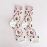 Leo + Lee Sheer Embroidered Pastel Glass Sock-Vintage Motif