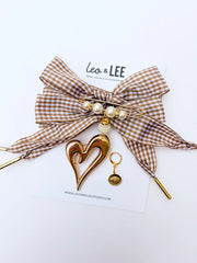 Leo + Lee Beige Gingham Shoelaces & Charm Set (Heart/Evil Eye/Pearl)