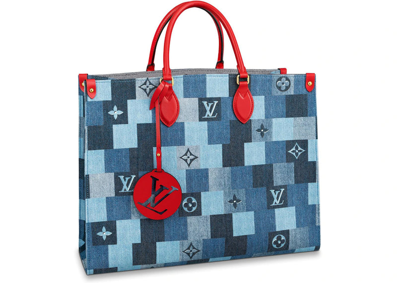 Louis Vuitton Denim Damier Monogram Onthego Blue Rouge